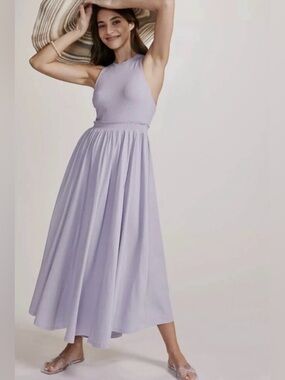 NWT ANTHROPOLOGIE DAILY PRACTICE Jump High Cutout Midi Dress Sky Lavender ~ MED